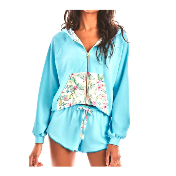Loveshack Fancy Hurley Hoodie Womens Small Hawaiian Hibiscus Terry Cloth Zip - Picture 2 of 8